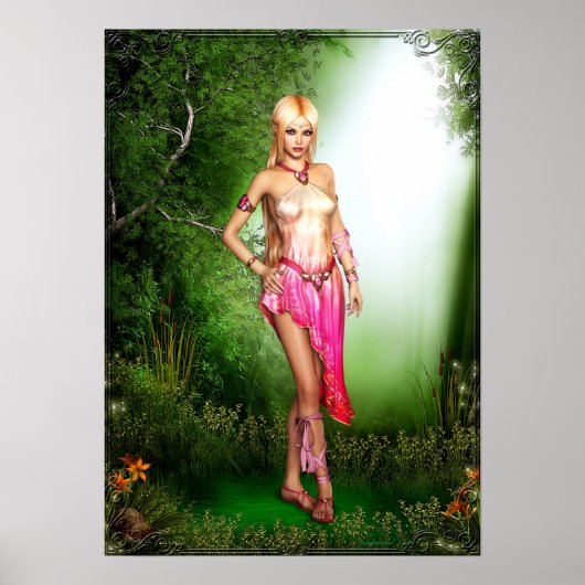 美しい小妖精や小人ファンタジーアートワーク ポスター (正面)