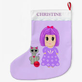 美しい少女と猫 ラージクリスマスストッキング (裏面)