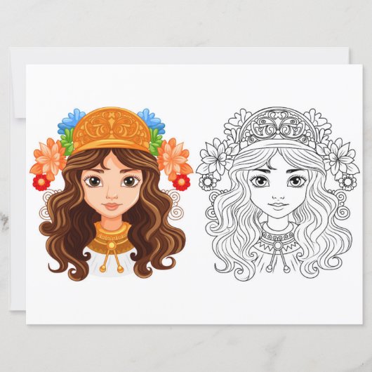 美しい少女の塗り絵 (正面)