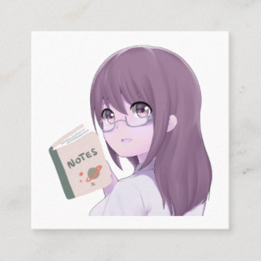 美しい少女ステッカー - 読書好きアート スクエア名刺 (正面)