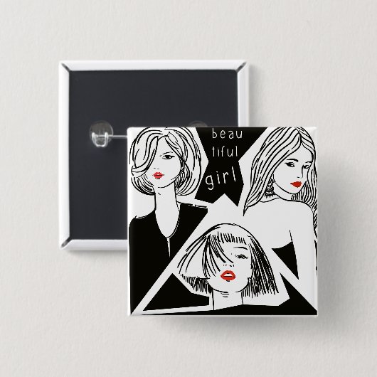 美しい少女 缶バッジ (正面&裏面)