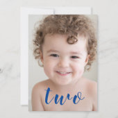 美しい少年 GIRL 2歳の誕生日パーティーの写真 青 招待状 (正面)