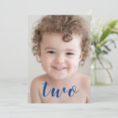 美しい少年 GIRL 2歳の誕生日パーティーの写真 青 招待状 (スタンド正面)