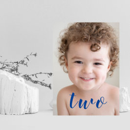 美しい少年 GIRL 2歳の誕生日パーティーの写真 青 招待状