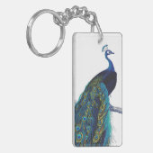 美しい尾羽を持つ青い孔雀 キーホルダー (正面左)