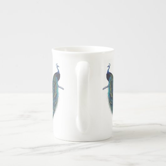 美しい尾羽を持つ青い孔雀 ボーンチャイナマグカップ (裏面)