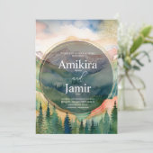 美しい山々の水彩グリッターウェディング 招待状 (スタンド正面)