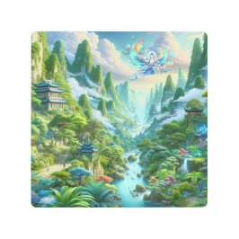 美しい山と川のクッション メタルプリント