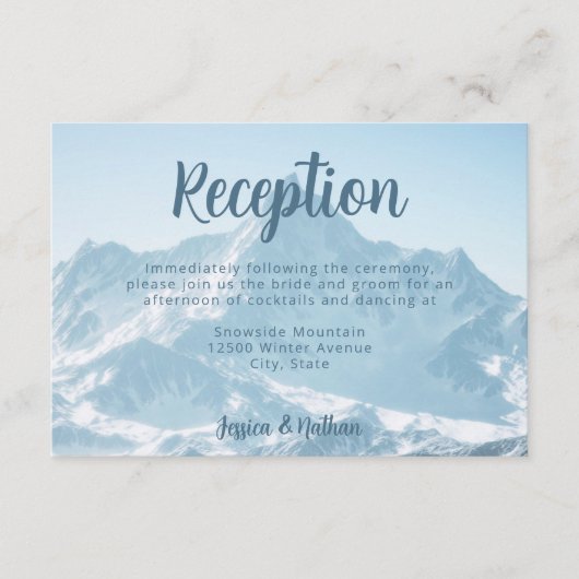 美しい山の写真ウェディングレセプション エンクロージャーカード (正面)