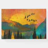 美しい山の夕日、木々と結婚鳥 ゲストブック (裏面)