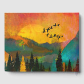 美しい山の夕日、木々と結婚鳥 ゲストブック (裏面)