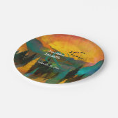 美しい山の夕日、木々と結婚鳥 ペーパープレート (アングル)