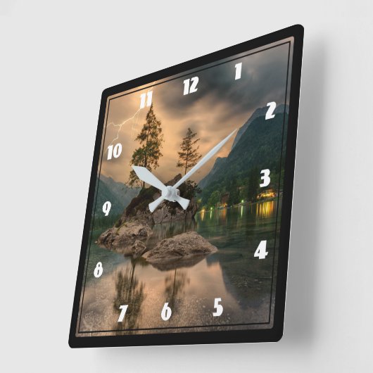 美しい山の湖の夕べ写真 スクエア壁時計 (傾斜)