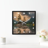 美しい山の湖の夕べ写真 スクエア壁時計 (ホーム)