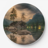 美しい山の湖の夕べ写真 ペーパープレート (正面)