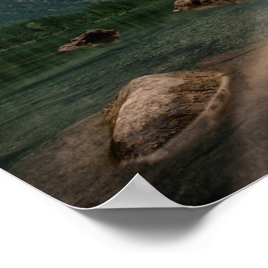 美しい山の湖の夕べ写真 ポスター (角)