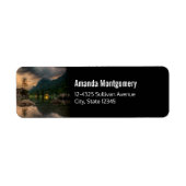 美しい山の湖の夕べ写真 ラベル (正面)