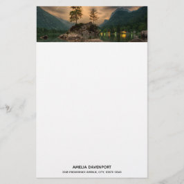 美しい山の湖の夕べ写真 便箋