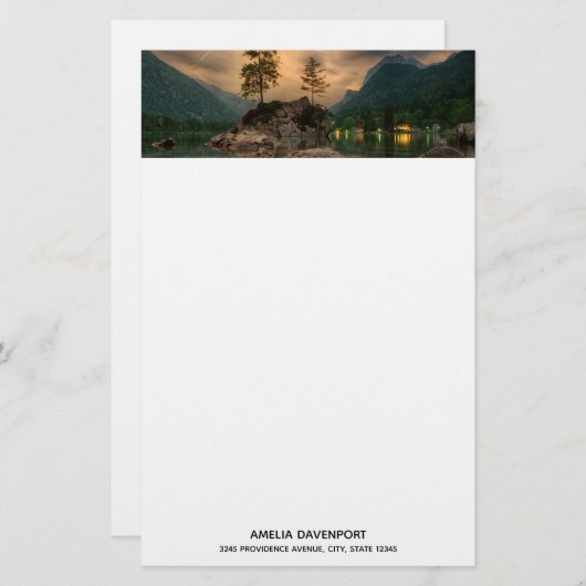 美しい山の湖の夕べ写真 便箋 (正面/裏面)