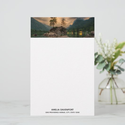 美しい山の湖の夕べ写真 便箋 (スタンド正面)