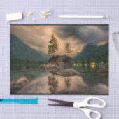 美しい山の湖の夕べ写真 薄葉紙 (クラフト)