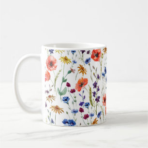 美しい山の花、水の色、ケシ、とうもろこし花 コーヒーマグカップ