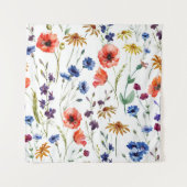 美しい山の花、水の色、ケシ、とうもろこし花 タペストリー (正面)