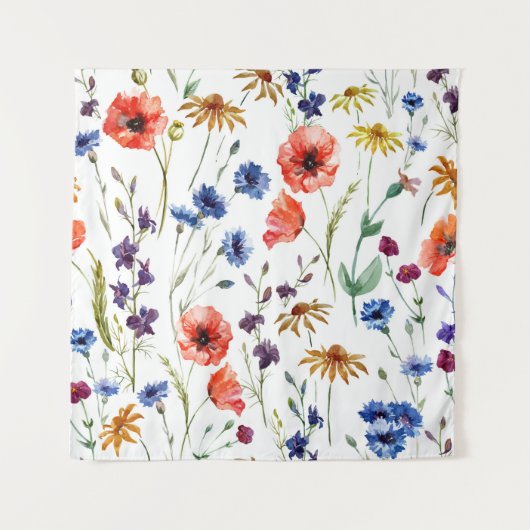 美しい山の花、水の色、ケシ、とうもろこし花 タペストリー (正面)