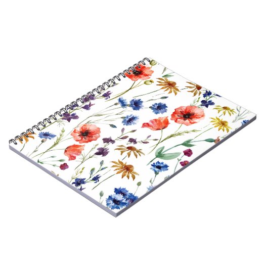 美しい山の花、水の色、ケシ、とうもろこし花 ノートブック (左側)