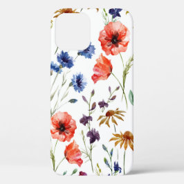 美しい山の花、水の色、ケシ、とうもろこし花 iPhone 12ケース
