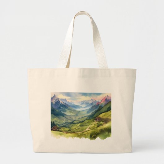 美しい山の谷のアートワーク ラージトートバッグ (正面)