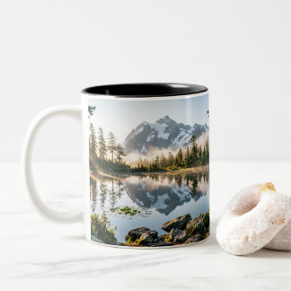 美しい山の風景 コーヒーマグ ツートーンマグカップ