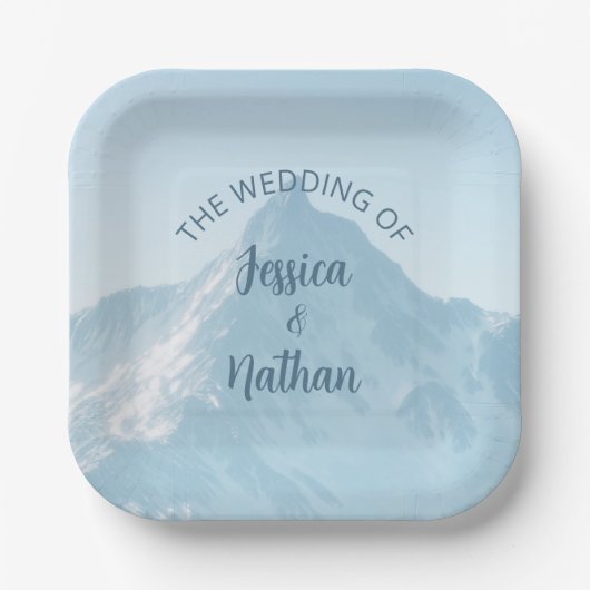 美しい山写真冬の結婚式 ペーパープレート (正面)