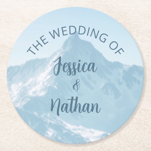 美しい山写真冬の結婚式 ラウンドペーパーコースター (正面)