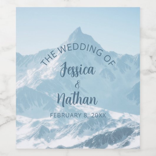 美しい山写真冬の結婚式 ワインラベル (シングルラベル)