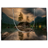 美しい山湖、夕べ写真 ラージペーパーバッグ (裏面)