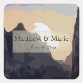 美しい山結婚の夕日 スクエアシール (正面)