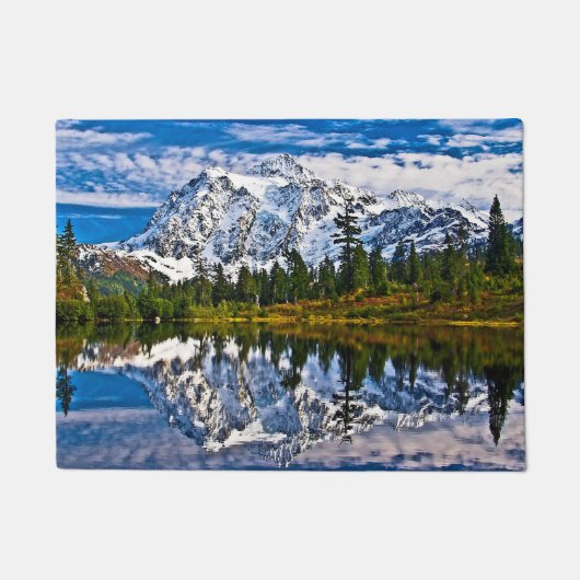 美しい山- picture湖-山Shuksan ドアマット (正面)