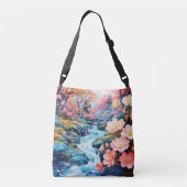 美しい川の谷の朝の風景 クロスボディバッグ (裏面)