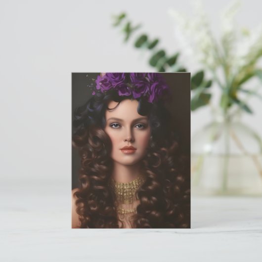 美しい巻き毛の女性 ポストカード (スタンド正面)