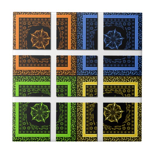 美しい市松模様にカラフル幾何ストライプ タイル (正面)