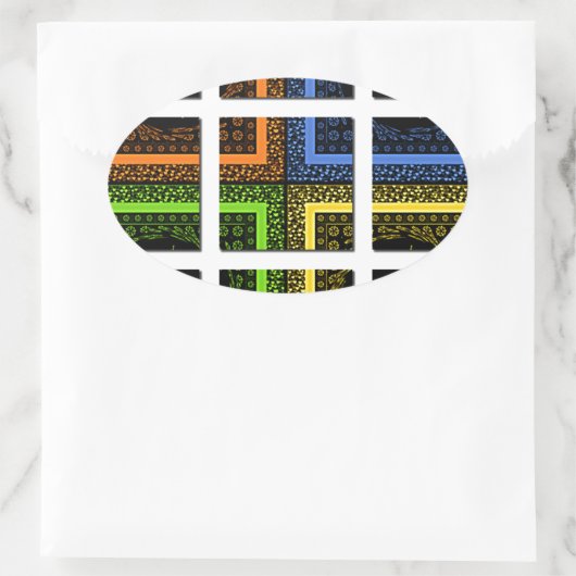 美しい市松模様にカラフル幾何ストライプ 楕円形シール (バッグ)