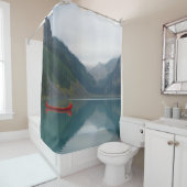 美しい平和な湖レッドカヌボート シャワーカーテン (インサイチュ)