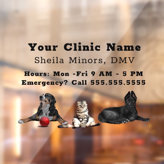 美しい幸せな犬と猫の獣医の窓C ウィンドウサイン (シート2)