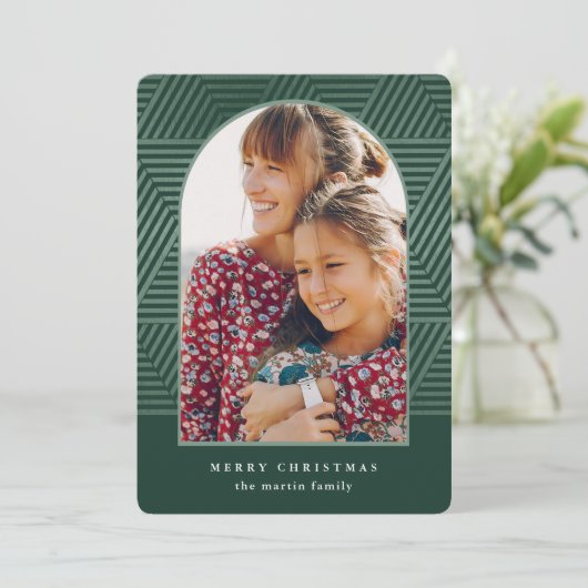 美しい幾何学模様の緑の写真 クリスマス シーズンカード (スタンド正面)