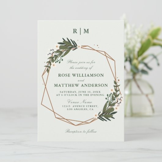 美しい幾何学的フローラ結婚リース 招待状 (スタンド正面)