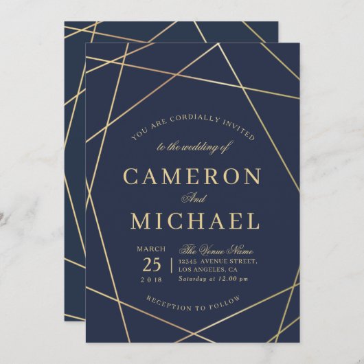 美しい幾何学的結婚式招待状 招待状 (正面/裏面)