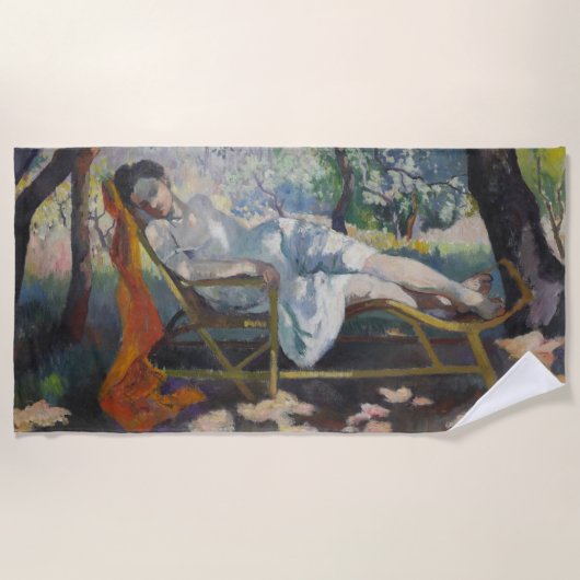 美しい庭で休むジャンヌ地中海のン ビーチタオル (正面)