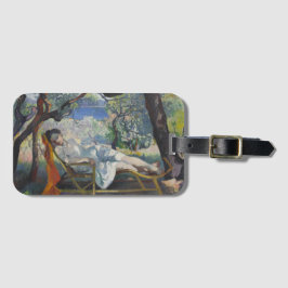 美しい庭で休むジャンヌ地中海のン ラゲッジタグ