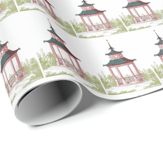 美しい庭の塔の望楼の景色のピンクの緑 ラッピングペーパー (ロールコーナー)